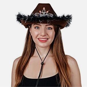 Brown Feathered Cowgirl Hat, That Lights Up!